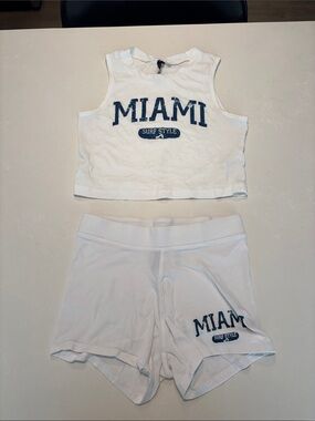 White 'MIAMI Surf Style' Crop Tank and Shorts Set